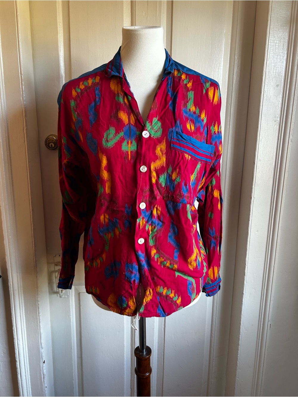 Vintage Gypsy Multicolor Abstract Print Long Sleeve Button Front Shirt Medium